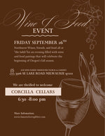 Load image into Gallery viewer, Wine &amp; Food Pairing Workshop with Corcilla Cellars on Friday September 26th 6:30-8:00 pm
